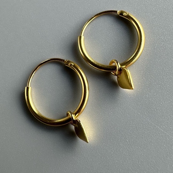 14K Gold Vermeil Hoops with Hanging Heart - Picture 6 of 7